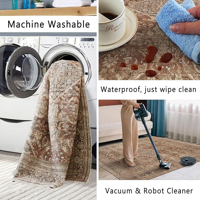 vivorug Runner Rug 2'x7' Vintage Washable Non-Slip Runners for Hallways Kitchen Entryway Laundry Room Carpet Hallway Runner Brown