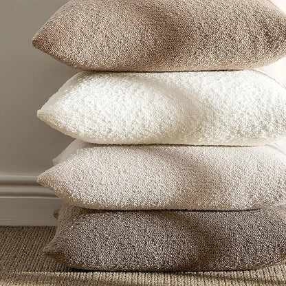 ANRODUO Pack of 2 Textured Boucle Throw Pillow Covers Soft White Euro Decorative Accent Solid Pillow Cases Cozy Modern Couch Cushion Case for Chair Sofa Bedroom Living Room Home Decor, 26 x 26 Inch