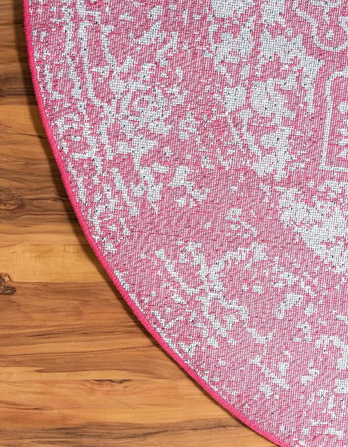 Rugs.com Arlington Collection Rug – 8 Ft Round Pink Medium-Pile Rug Perfect for Kitchens, Dining Rooms