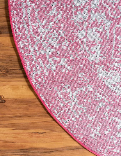 Rugs.com Arlington Collection Rug – 8 Ft Round Pink Medium-Pile Rug Perfect for Kitchens, Dining Rooms