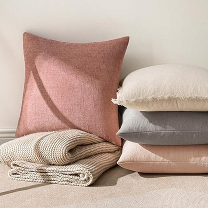 MIULEE Pack of 2 Decorative Throw Pillow Covers Soft Chenille Throw Pillows Solid Textured Cushion Covers for Spring Valentine's Day Couch Sofa Bedroom Living Room 18x18 Inch, Blush Pink