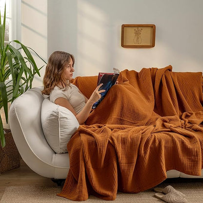 Muslin Blanket - Pure 100% Turkish Cotton Airy Soft Light Versatile Gauze Throw Blanket for Bed, Couch, Sofa (Cinnamon Brown, Throw Size (50" x 66" inch))