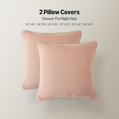 Amazon Basics Boucle Throw Pillow Covers for Couch, Living Room, Home Decor with Hidden Zipper, Pink, 26×26in, Pack of 2