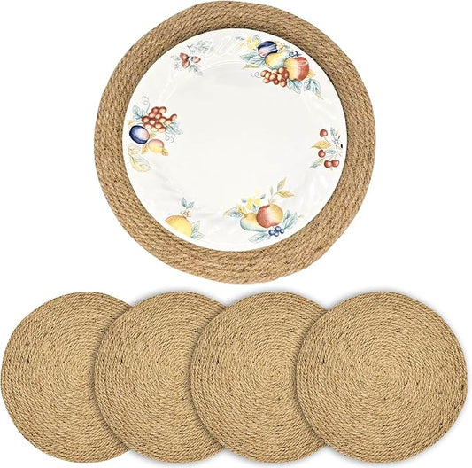 11.8 Inch Round Jute Placemats Set of 4 – Boho Rustic Woven Table Mats & Charger Plates, Heat Resistant & Easy to Clean, Handwoven Farmhouse Table Decor for Dining, Kitchen, Weddings & Home