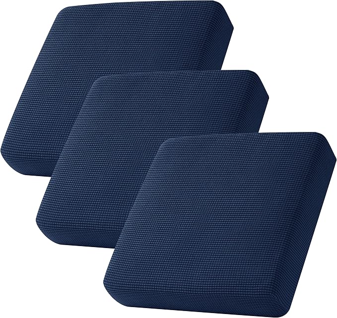 CHUN YI 3PC Stretch Couch Cushion Covers, Individual Sofa Seat Slipcovers Suitable for Armchair Loveseat Sofa with Spandex Jacquard Fabric(3pc,Navy)