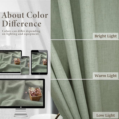 Sage Green Curtains 84 Inch Length for Living Room 2 Panels Back Tab Rod Pocket Drapes Light Filtering Sheer Linen Cotton Textured Light Green Curtain for Bedroom Rustic Boho Farmhouse Decor 7 FT Long