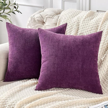 GAWAMAY Decorative Square Throw Pillow Covers 18"x18" Inch Set of 2, Super Soft Chenille Pillows Farmhouse Fall Pillowcase for Living Room Bedroom Sofa Couch Cushion Cover Purple 45x45cm (No Insert)