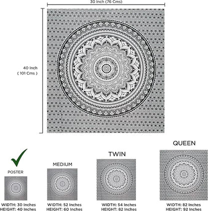 raajsee Indian Cotton Grey Black Tapestry Mandala Wall Hangings- Tapestry For Bedroom - Indie Wall Tapestry Hippie Room Decor - Boho Small Tapestrys Aesthetic 30x40 Inches