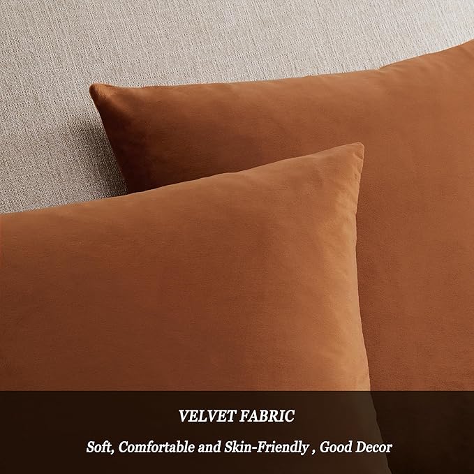 GIGIZAZA Throw Pillow Covers 22x22 Inch Dark Burnt Orange Velvet Pillows Decorative Covers Pack of 2 for Sofa Pillowcase Cushion Covers