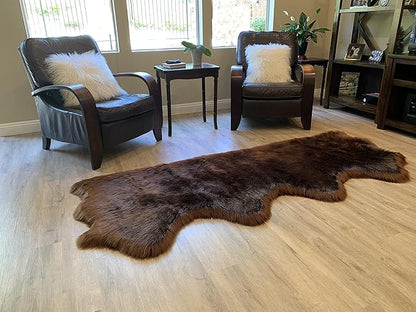 LAMBZY Faux Sheepskin Super Soft Hypoallergenic Silky Shag Rug for Living Room, Kids Room, Sofa (Quarto 4 Pelts Side by Side 3'x8', Brown)