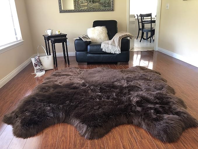 Free Shape Luxury Soft Fluffy Shag Area Rug Sexto 6 Pelts 6'x6',180x180 cm - Vegan Fur Ultra Soft Indoor Carpet Nursery Rugs for Bedroom Home Decor, Brown
