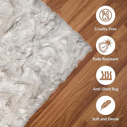 Luxe Gordon Faux Fur Rug with Soft and Fluffy Pile | Machine Washable Living Room Rug with Anti-Slip Backing | Cruelty-Free Area Rugs for Office or Bedroom, Gradient Chocolate, 5 ft x 6 ft