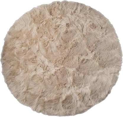 Luxe Gordon Faux Fur Rug with Soft and Fluffy Pile | Machine Washable Living Room Rug with Anti-Slip Backing | Cruelty-Free Area Rugs for Office or Bedroom, Taupe, 6 ft Dia.