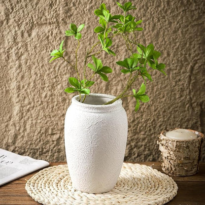 Ceramic Farmhouse Flower Vase, 8.2 Inch Terracotta Rustic Vase, Christmas Decorative Pottery Flower Vases for Living Room, Entryway, Table, Shelf Decor