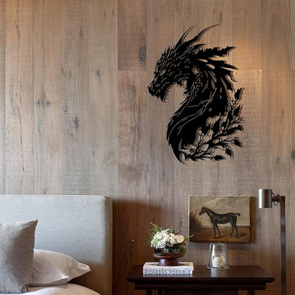 LIYAOLI 3D Dragon Wall Art Decor - Black Metal Dragon Head Sculpture for Men Cave, Western Room Decor - Unique Fantasy Gifts for Medieval Decorations, Bedroom & Living Room