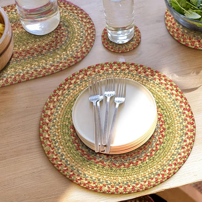 Homespice Azalea Jute Woven Round Placemats Set of 6, 15", Warm Country Primitive Decor, Multicolor Table Mats - Vibrant Colors, Durable, Easy to Clean and Protects Furniture