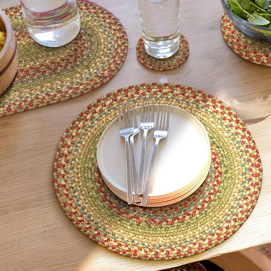 Homespice Azalea Jute Woven Round Placemats Set of 6, 15", Warm Country Primitive Decor, Multicolor Table Mats - Vibrant Colors, Durable, Easy to Clean and Protects Furniture