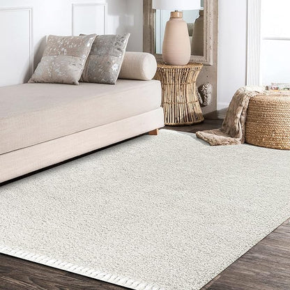 JONATHAN Y Mercer Shag Plush Tassel White Indoor Area Rug, 5x8, Contemporary, Modern, Easy-Cleaning for Living Room, Bedroom, Kitchen, Pet Friendly, Non-Shedding (MCR100A-5)