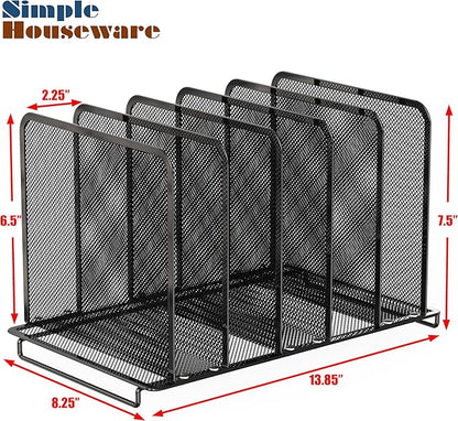 Simple Houseware Expandable 5 Section Upright File Sorter Organizer, Black