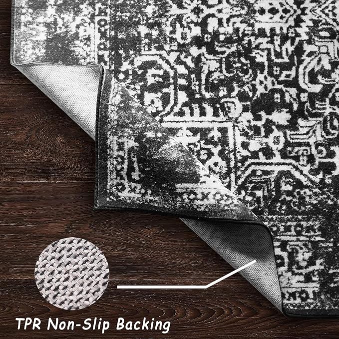 vivorug Runner Rug 2'x7' Vintage Washable Non-Slip Runners for Hallways Kitchen Entryway Laundry Room Carpet Hallway Runner, Black and White Rug