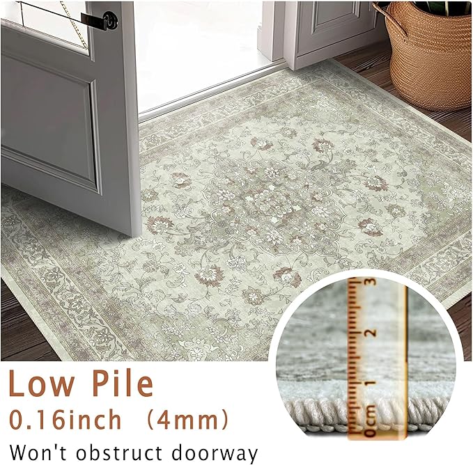 vivorug 6x9 Area Rugs, Ultra-Soft Washable Rug for Living Room Dinner Room Bedroom, Non-Slip Vintage Sage Green Rug, Indoor Carpet Large Area Rug