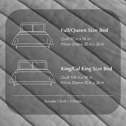 EVERGRACEHOME Cotton Sateen Quilt Set Queen Size, Pre-Washed Cotton Channel Stitch Coverlet Bedspread, 3 Pieces Lightweight Soft Bedding Sets for All Season, with 2 Pillow Shams, Fog Gray