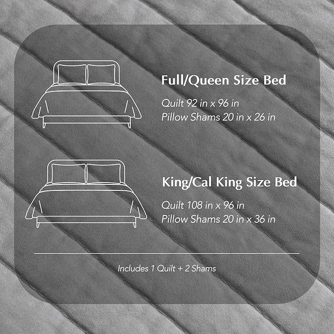 EVERGRACEHOME Cotton Sateen Quilt Set King Size, Pre-Washed Cotton Channel Stitch Coverlet Bedspread, 3 Pieces Lightweight Soft Bedding Sets for All Season, with 2 Pillow Shams, Fog Gray