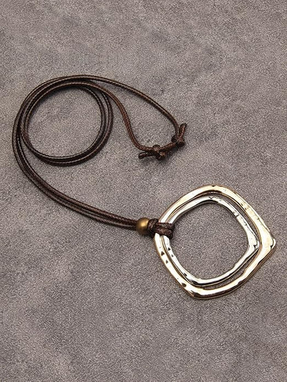 Leather Necklace for Women Boho Choker Necklace Long Cord Leather Pendant Bohemian Neckalce Vintage Alloy Pendant Leather Rope Necklace Wooden Necklaces for Women