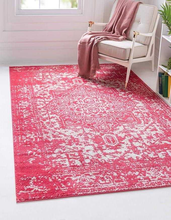 Rugs.com Arlington Collection Rug – 8' x 10' Pink Medium-Pile Rug Perfect for Living Rooms, Large Dining Rooms, Open Floorplans