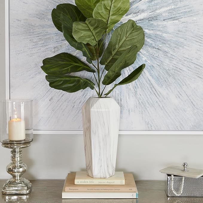 Deco 79 Ceramic Decorative Vase Faux Marble Centerpiece Vase, Flower Vase for Home Decoration 6" x 7" x 14", White