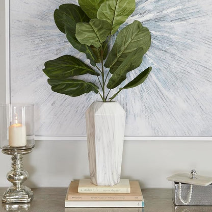 Deco 79 Ceramic Decorative Vase Faux Marble Centerpiece Vase, Flower Vase for Home Decoration 6" x 7" x 14", White