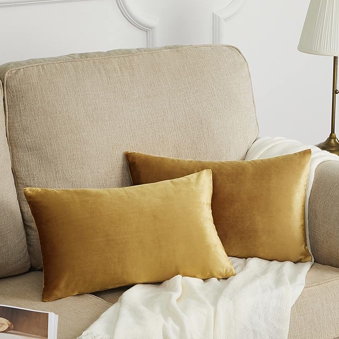 GIGIZAZA Golden Lumber Pillow Covers 12x20，Throw Velvet Decorative Cushion Pillow Covers for Couch Sofa Pack of 2