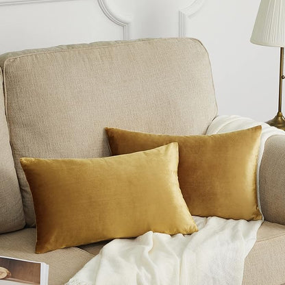 GIGIZAZA Golden Lumber Pillow Covers 12x20，Throw Velvet Decorative Cushion Pillow Covers for Couch Sofa Pack of 2