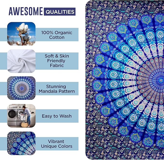 raajsee Turquoise Blue Tapestry- Best Mandala Wall Hanging- Bedding Tapestry For Bedroom Aesthetic-Size Poster (30x40 Inches / 76x101 Cms)