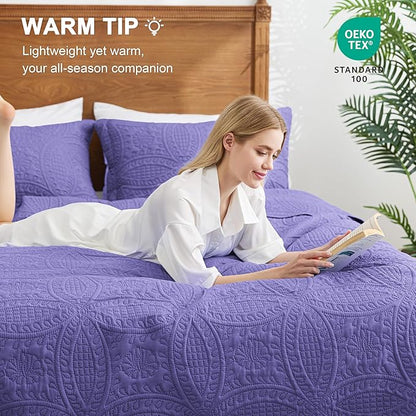 Love's cabin Quilts for Full Bed Deep Purple Bedspreads Bedding Set - Lightweight Bedspread Comforter - Coin Pattern Bedding Coverlet for All Season - 3 Pieces (1 Quilt, 2 Pillow Shams)