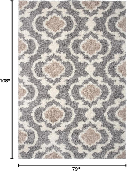 Rugshop Cozy Moroccan Trellis Indoor Shag Area Rug 6'6"X 9' Gray/Cream