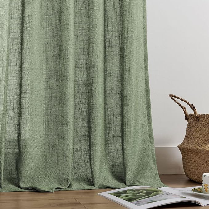Joydeco Linen Curtains 96 Inch Length 2 Panel Sets,Light Filtering Curtains for Bedroom 52 Inch Wide Living Room Drapes with Back Tabs & Rod Pockets (W52 x L96 Inch, Loden)