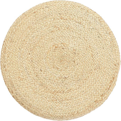 REDEARTH · Cylindrical Pouf Foot Stool Ottoman - Jute Braided Pouffe Poof Accent Sitting Footrest for Living Room, Bedroom, Nursery, Patio, Lounge & Other Rooms (Natural Gray, 18"X18"X14")