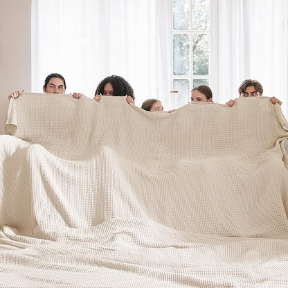 Bedsure Gentlesoft 100% Cotton Large Blanket Oversized King for Bed - Breathable Thick Waffle Weave Blanket for Summer, Couch Cover, Light Beige, 120x94 inches