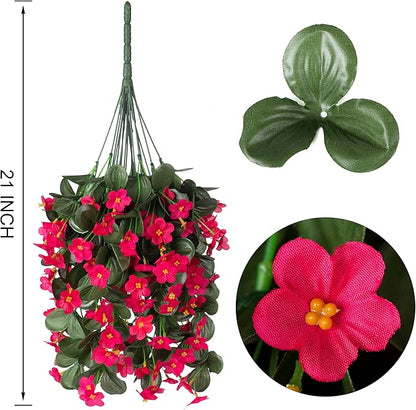 HyeFlora Artificial Fake Outdoor Outside Hanging Plants Flowers Vines for Spring Decoration, 2PCS Faux Silk Hotpink Daisy Mums UV Resistant Look Real Orchid Vine for Indoor Home Balcony Porch Planter