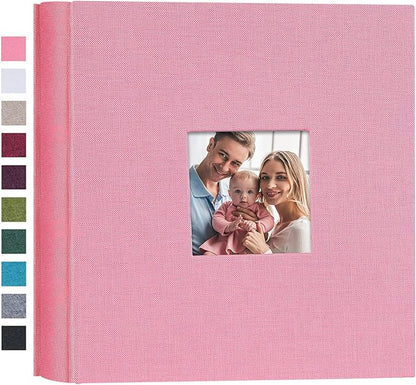 Mublalbum Small Photo Album 4x6 200 Photos Linen Cover Picture Book with Horizontal Pockets for Wedding Family Anniversary and Baby (Pink)