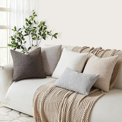 Foindtower Textured Boucle Throw Pillow Covers Accent Solid Pillow Cases Cozy Soft Decorative Couch Cushion Case for Chair Sofa Bedroom Living Room Home Decor, 18 x 18 Inch,Light Grey