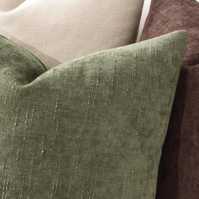 MIULEE Pack of 2 Decorative Throw Pillow Covers Soft Chenille Christmas Throw Pillows Solid Textured Cushion Covers for Spring Couch Sofa Bedroom Living Room 18x18 Inch, Olive Green