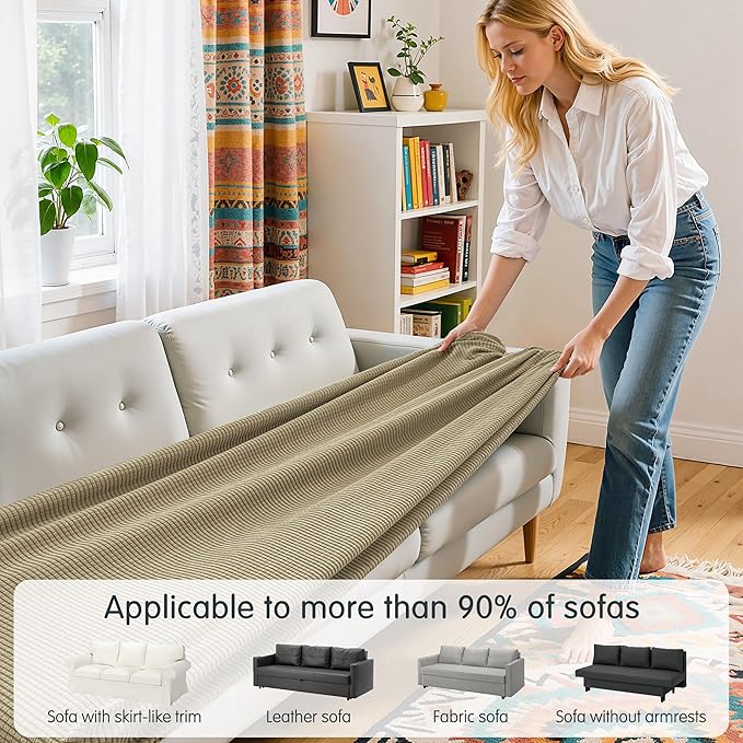 Hokway Couch Cushion Covers Stretch Cushion Covers Sofa Seat Cushion Slipcover Cushion Protector(Sand, Large)