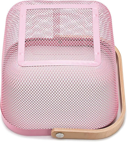 Metal Mesh Steel Basket, Storage Organizer Basket Multi-functional Hanging Kitchen Baskets Fruit Basket Bin with Bamboo Handle for Kitchen Bathroom Picnic Shopping Decor Cabinet Home, Pink
