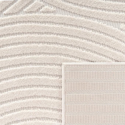 Paco Home Modern Area Rug with Raised Curved Line Pattern – Minimalist Design in Cream, Size: 4' Round