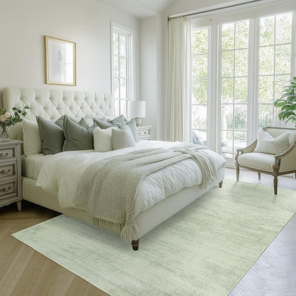 Sage Green Rug for Bedroom,Boho Abstract Washable Cottage Core 8x10 Area Rugs for Living Room