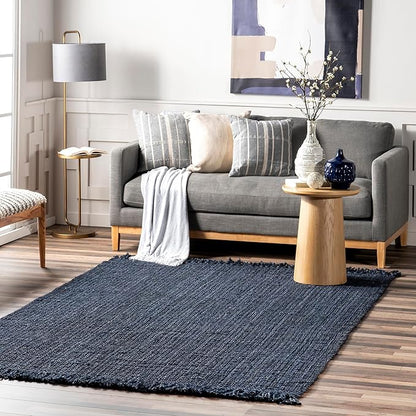 nuLOOM 6x9 Daniela Jute Tassel Hand Woven Area Rug, Navy, Solid Chunky Farmhouse Design, Natural Fiber, For Bedroom, Dining Room, Living Room, Hallway, Office, Entryway