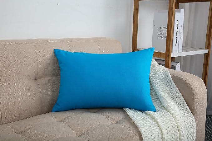 TangDepot Handmade Decorative Solid 100% Cotton Canvas Throw Pillow Covers/Pillow Shams, (12" x20" , Pacific Blue, 1 Count (Pack of 1))