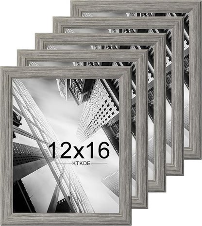 KTKDE 12x16 Picture Frame Set of 5, Wooden frames Grey, Vertical & Horizontal Wall Hanging for Wall Display,Studio Gallery Photo Frame for Photos, Posters & Art Prints